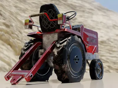 Old Red Garden Tractor Worn and Rusty 3D model