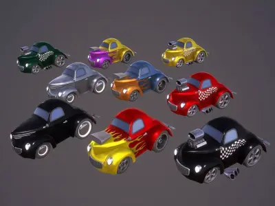 Cartoon Hot Rod Coupe PBR Low-poly 3D model