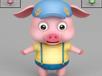 cartoon Pig Low-poly 3D model