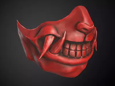 Traditional Japanese Samurai Demon Oni Mask Low-poly 3D model