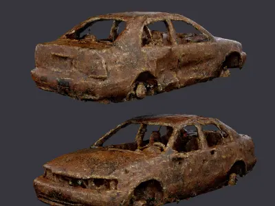 Apocalyptic Damaged Destroyed Vehicle Car Game Ready 02 Low-poly 3D model