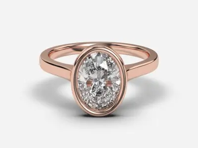 Oval Diamond Bezel Setting Solitaire Diamond Ring 3D print model