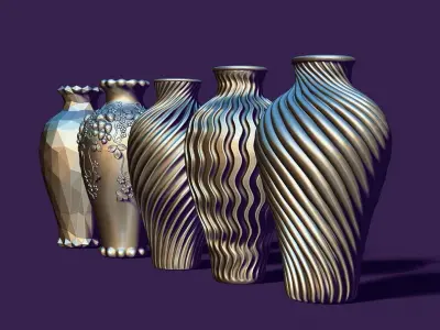 Set of five vases 3D print model