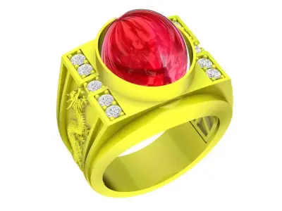 Luxury Oval Ruby and Diamond Men Ring 3D Model 5405 3D print model