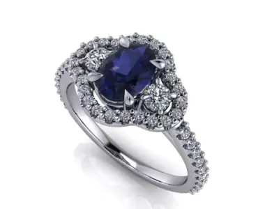 Birthstone Halo Ovalcut 3 Stone Family Ring Jewelry USA size7 3D print model