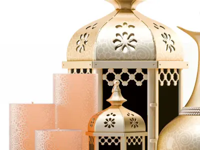 Decorative Set moroccan lantern with candles and candlesticks 3D model