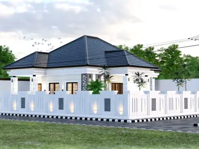 White Luxury Classic House full interior furniture  3D model