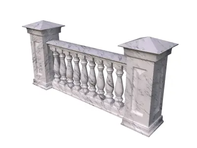 White marble fence balasins and columns 3D model