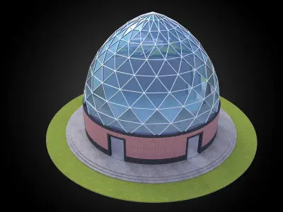 Dome triangulated glass panels and wire-frame structure w base 3D model