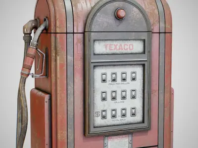 Gas Pump - Texaco 60s Dirty Low-poly 3D model
