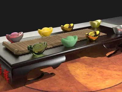 chinese gold ingot and bamboo slip  3D model