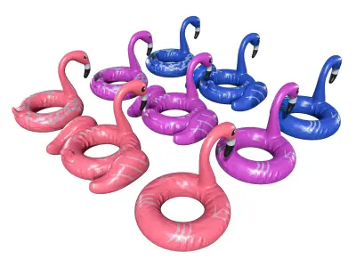  Flamingo Pool Float Pack Low-poly 3D model