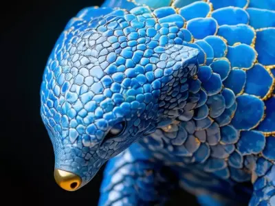 Blue Agate Pangolin Sculpture Gemstone Animal Gold Veins 3D Low-poly 3D model