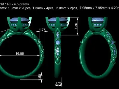 Engagement Ring with flowers from gems 3D print model