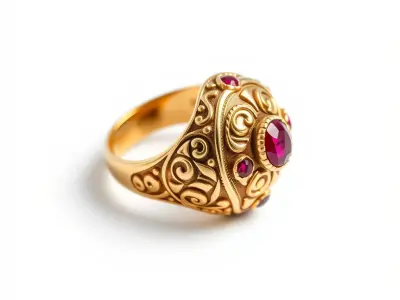 Intricate Gold Ring with Ruby Gemstones Model Pack Low-poly 3D model