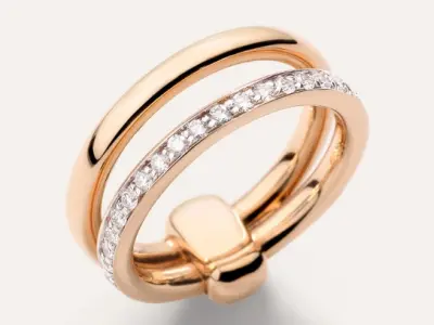 Pomellato Double Band Gold Ring with Diamond Pave 3D print model