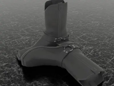 BLACK LEATHER WOMENS FLAT BLACK 3D BOOTS 3D model