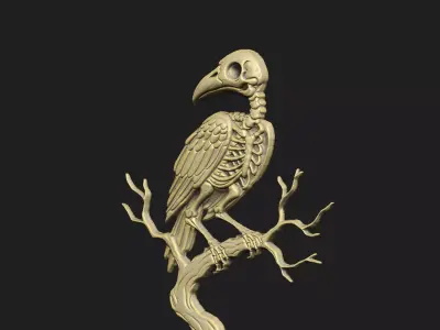 raven crow Corvid cnc cam aspire death macabre skeleton laser 3D print model