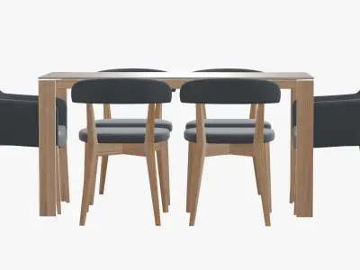 Dining table with chairs and armchairs 3D model