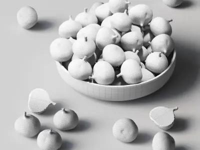 Figs in a wooden bowl Low-poly 3D model