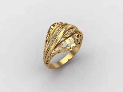 Women Ring With Stone Diamond Ready STL 3DM Models Womens Rings 3D print model 10