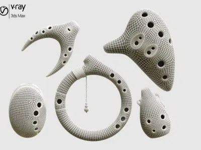 Ocarina Collection musical instrument made of wood 3D model