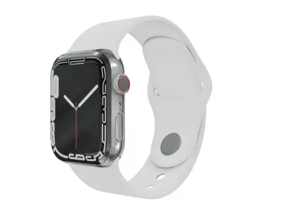 Apple Watch 7 - Silver Stainless Steel Case White Sport Band Low-poly 3D model
