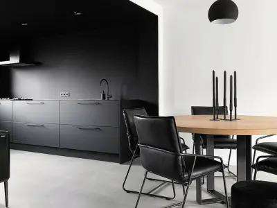 Kitchen and dining with modern black style 3D model