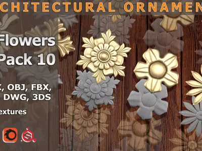 5 Flowers Ornamental Pack 10 3D model