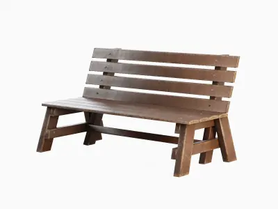 Wooden Outdoor Bench A 01 Low-poly 3D model