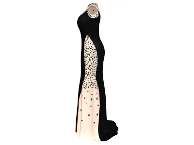 Luxury Beaded Long Black Prom One Arm Dress Low-poly 3D model