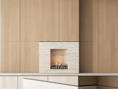 159 fireplace decorative wall kit 05 minimal wood travertine 00 3D model
