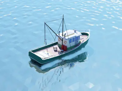  Fishing Boat Big Low Poly Low-poly 3D model