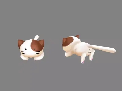 Cartoon white cat lying down Low-poly 3D model