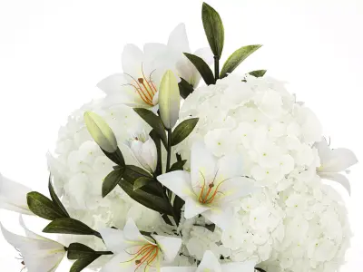 Festive bouquet in a glass vase with white hydrangea lilies 602 3D model