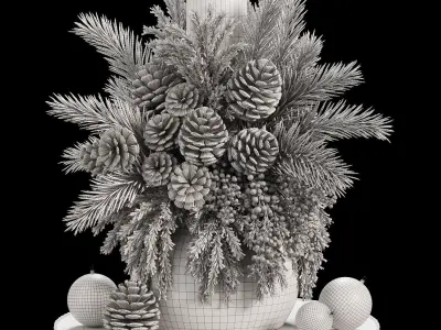Christmas Centerpiece with Pinecones and Gold Accents 3D model