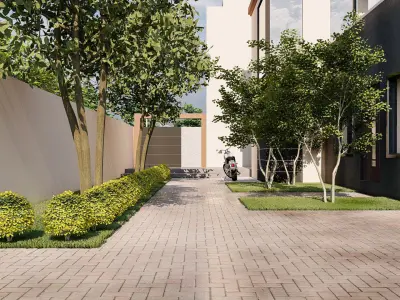 backyard pool design  of luxury house 3D model