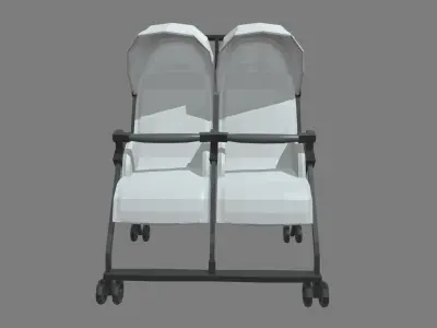 Low Poly Baby Double Stroller Low-poly 3D model