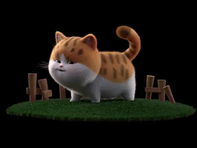 Cartoon cute fat cat 3D model