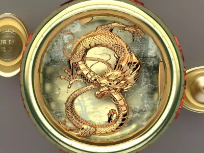 Chinese Gold Ingot with dragon 3D model