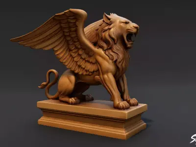 Lion Statue V11 Low-poly 3D model