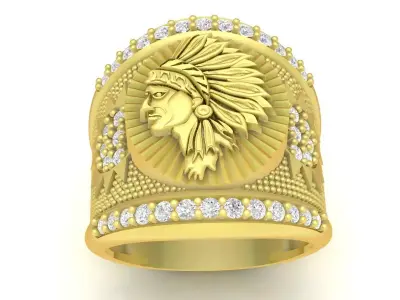 Native Chief Head Diamond Ring  2474 3D print model