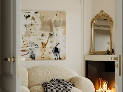 Soft Minimal Classic Apartment Living - Bedroom Interior 3D model