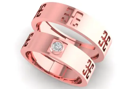Luxury Couple Diamond Rings with Engraved Pattern 2525 3D print model