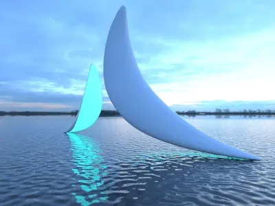 delfin 3D model two sculptures in water at night 3D model