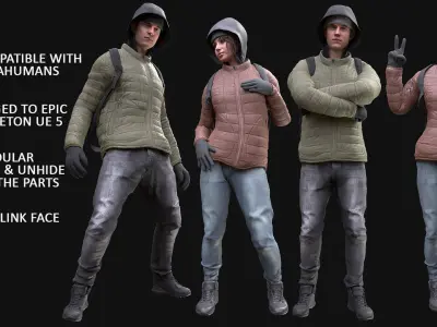 Mens and Womens Winter Outfits - Modular - Rigged 3D Model Collection
