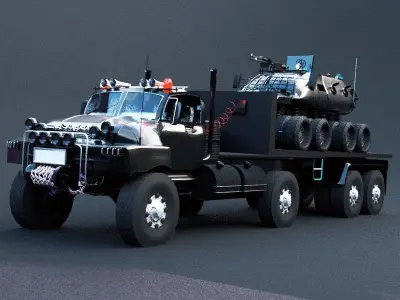 Military semi trailer Low-poly 3D model