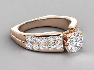 Solitaire Pave Diamond Engagement Ring Luxury CAD Design 3D print model