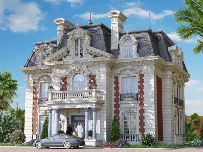 Classic facade window with platband 3D model