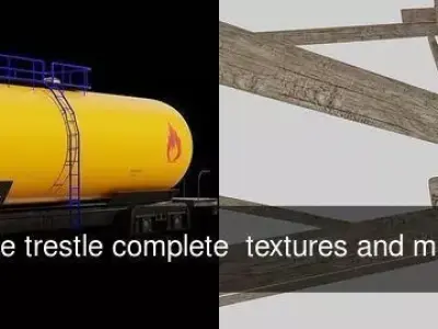 4 Wagon and bridge trestle complete  textures and materials  3D Model Collection